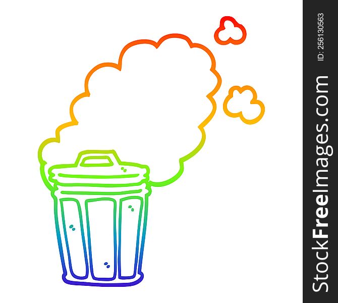 rainbow gradient line drawing of a cartoon stinky garbage can