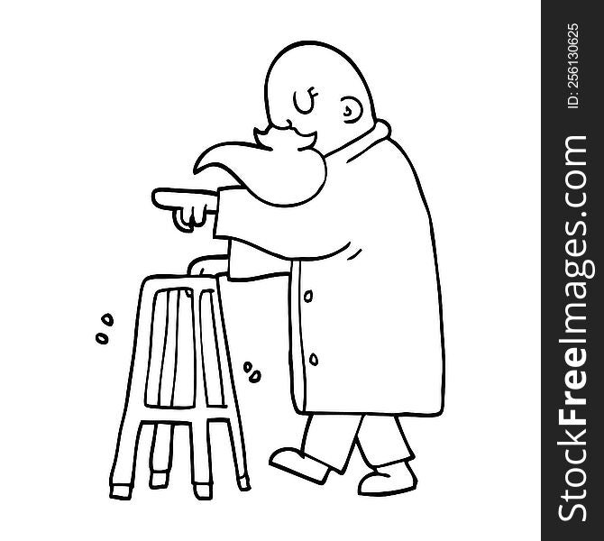 Line Drawing Cartoon Old Man Pointing