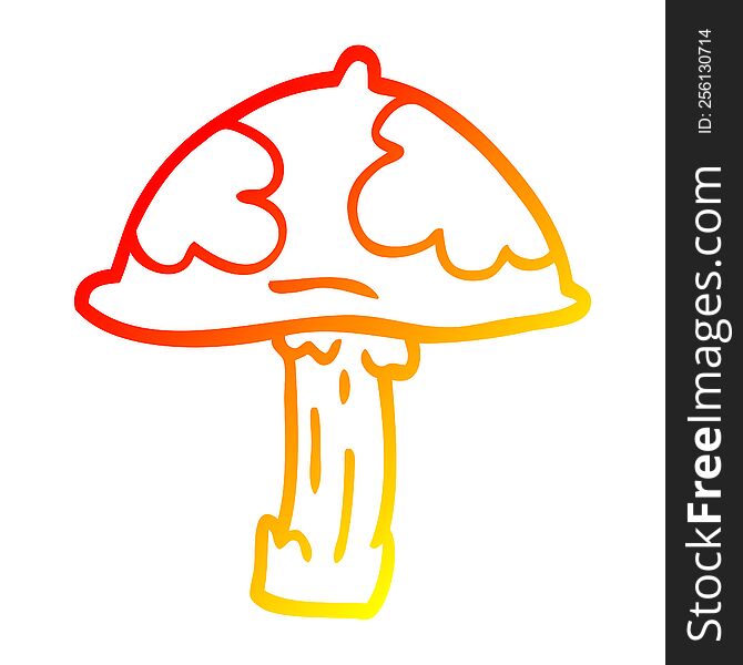 warm gradient line drawing of a cartoon poisonous toadstool