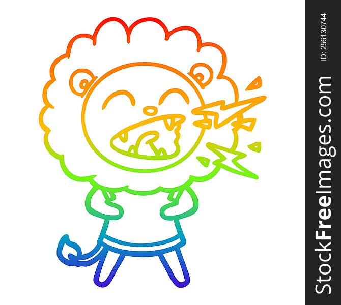Rainbow Gradient Line Drawing Cartoon Roaring Lion In Dress