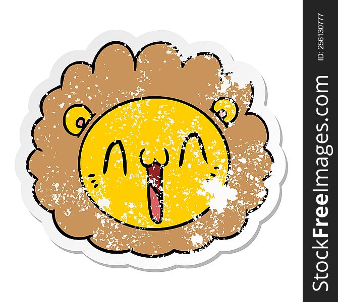 distressed sticker of a cartoon lion face