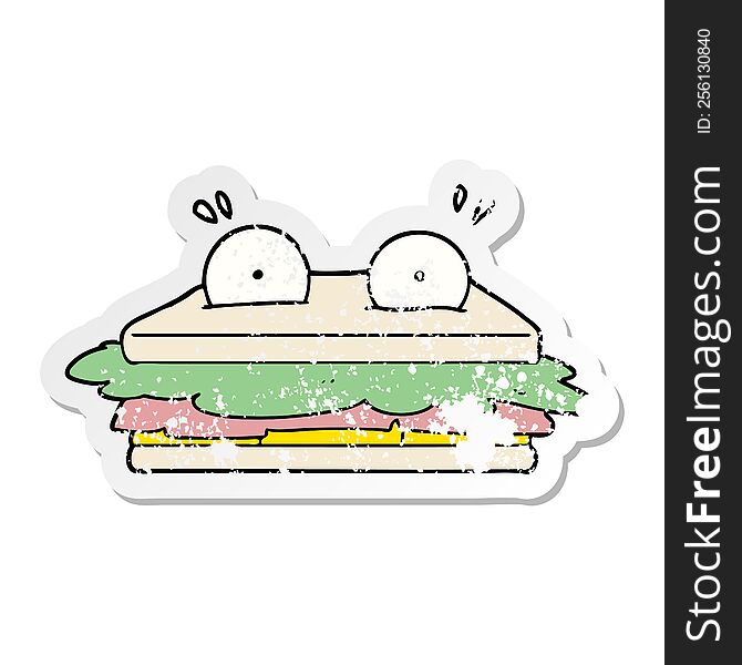 distressed sticker of a sandwich cartoon character