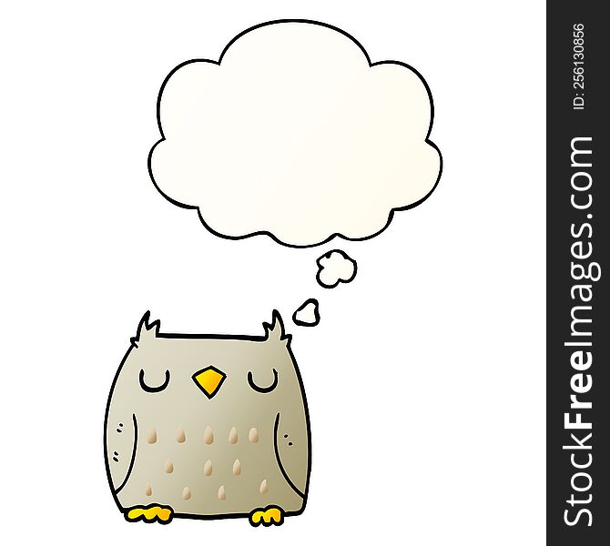 Cute Cartoon Owl And Thought Bubble In Smooth Gradient Style