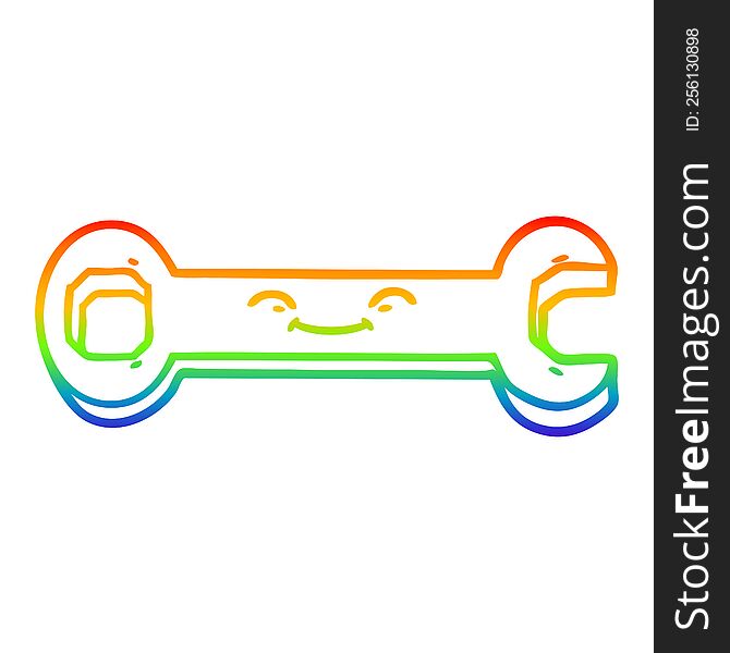 rainbow gradient line drawing of a cartoon spanner