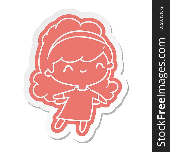 Cartoon Sticker Kawaii Girl With Head Band