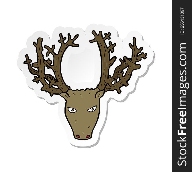 Sticker Of A Cartoon Stag Head