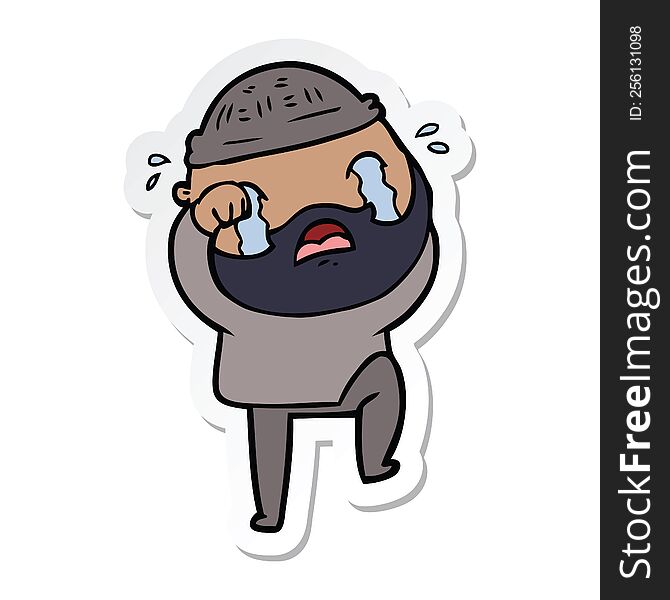 sticker of a cartoon bearded man crying and stamping foot