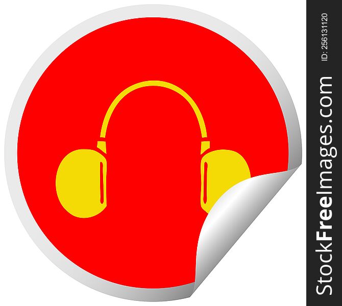 Circular Peeling Sticker Cartoon Retro Headphone