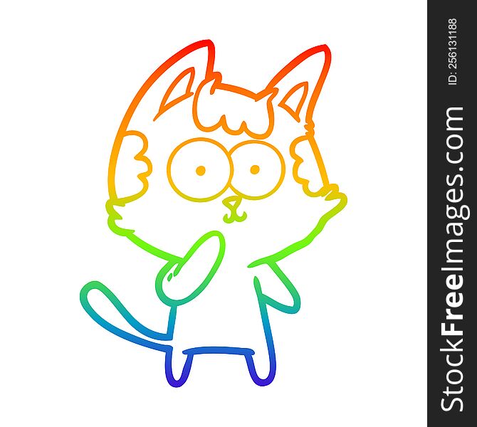 Rainbow Gradient Line Drawing Cartoon Cat Considering