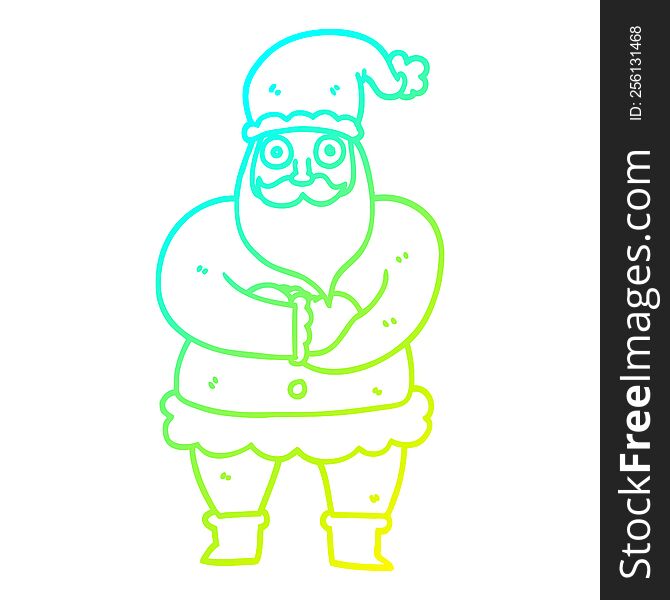 Cold Gradient Line Drawing Cartoon Father Christmas