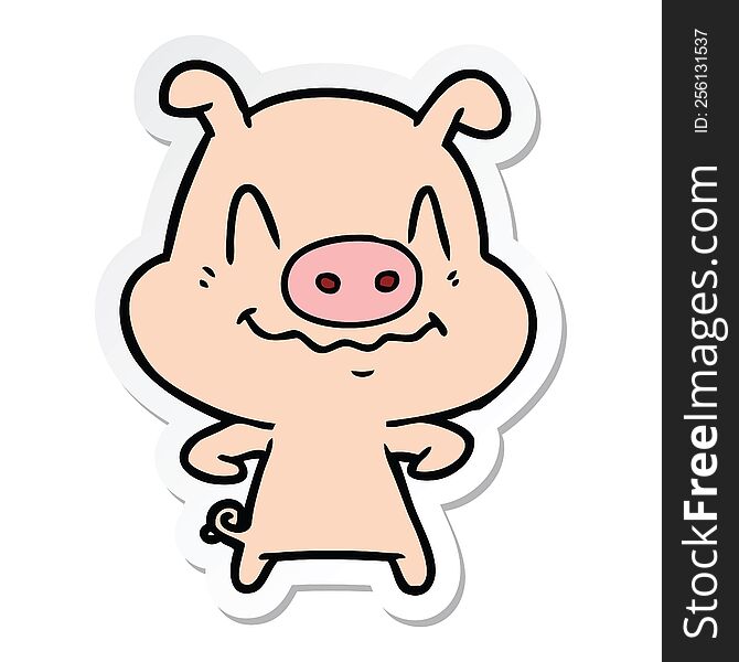 Sticker Of A Nervous Cartoon Pig