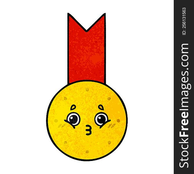 retro grunge texture cartoon of a gold medal