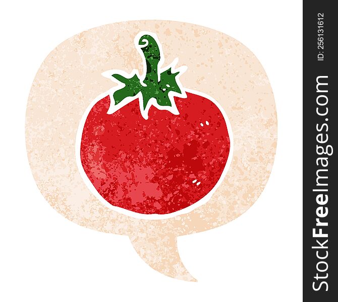 Cartoon Tomato And Speech Bubble In Retro Textured Style