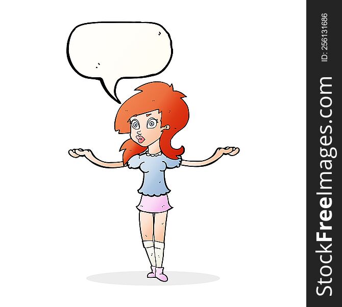 cartoon confused pretty girl with speech bubble