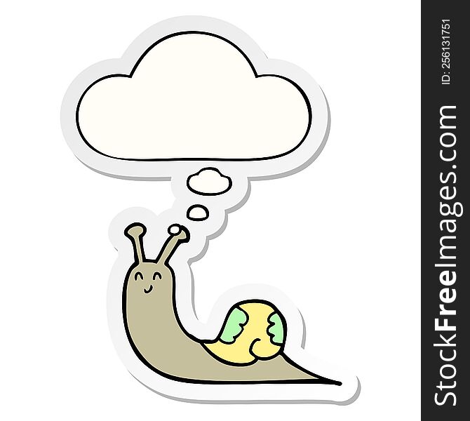 cute cartoon snail with thought bubble as a printed sticker
