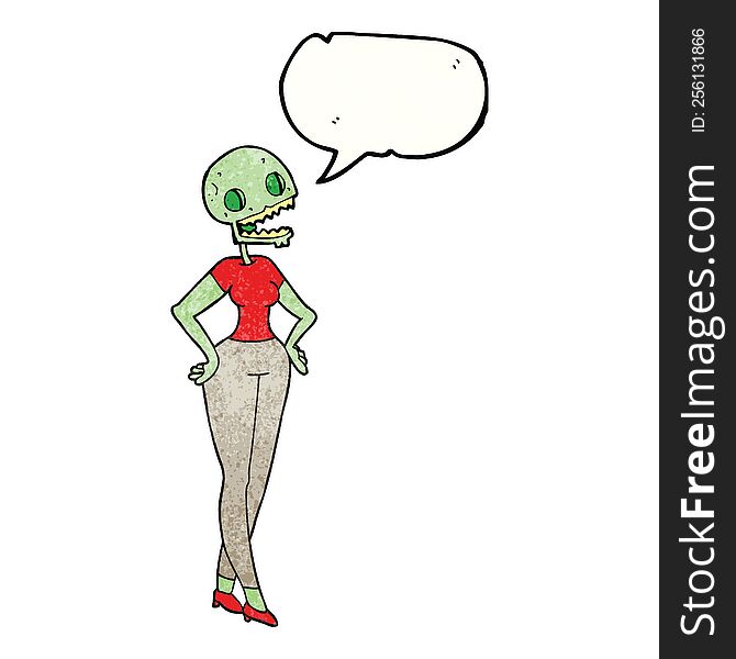 Speech Bubble Textured Cartoon Zombie Woman