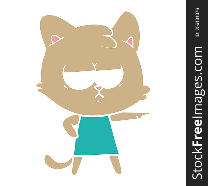Bored Flat Color Style Cartoon Cat Pointing