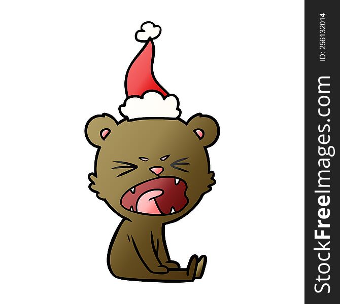 angry hand drawn gradient cartoon of a bear wearing santa hat. angry hand drawn gradient cartoon of a bear wearing santa hat