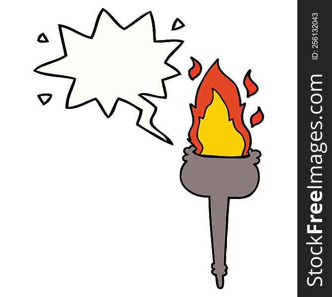 cartoon flaming chalice with speech bubble. cartoon flaming chalice with speech bubble