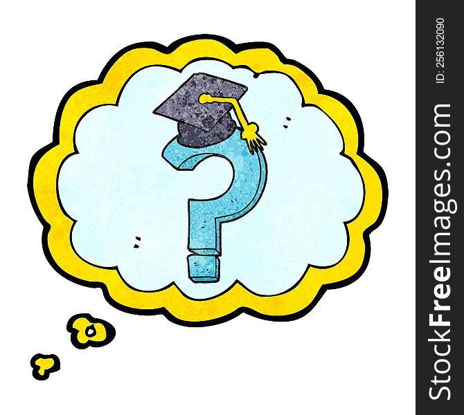 Thought Bubble Textured Cartoon Graduation Cap On Question Mark