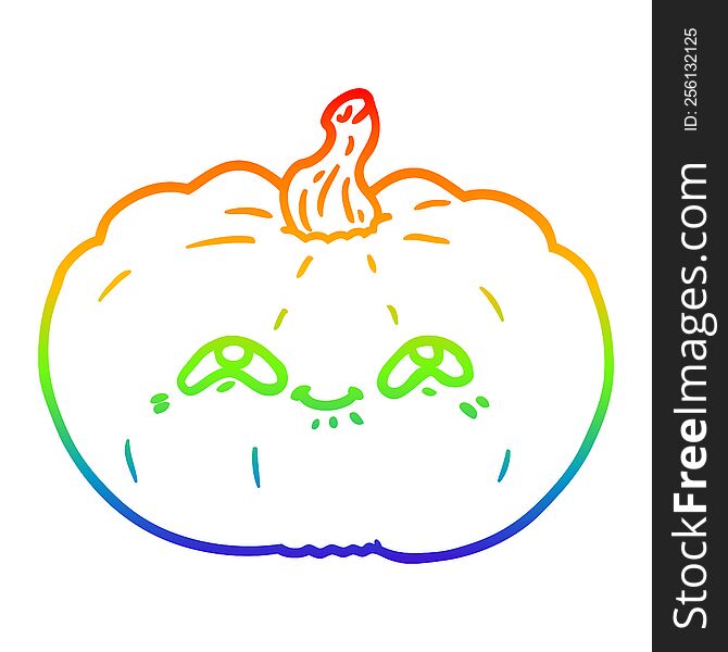 rainbow gradient line drawing of a happy cartoon pumpkin