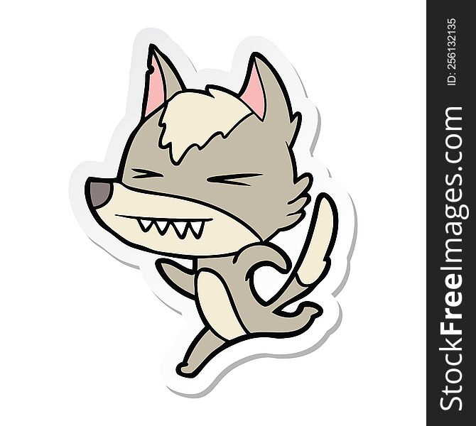 sticker of a angry wolf running