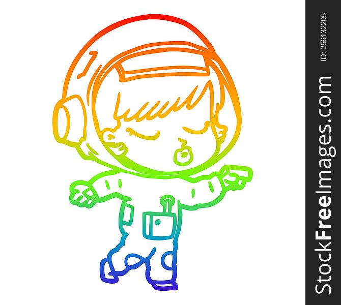 Rainbow Gradient Line Drawing Cartoon Pretty Astronaut Girl Pointing