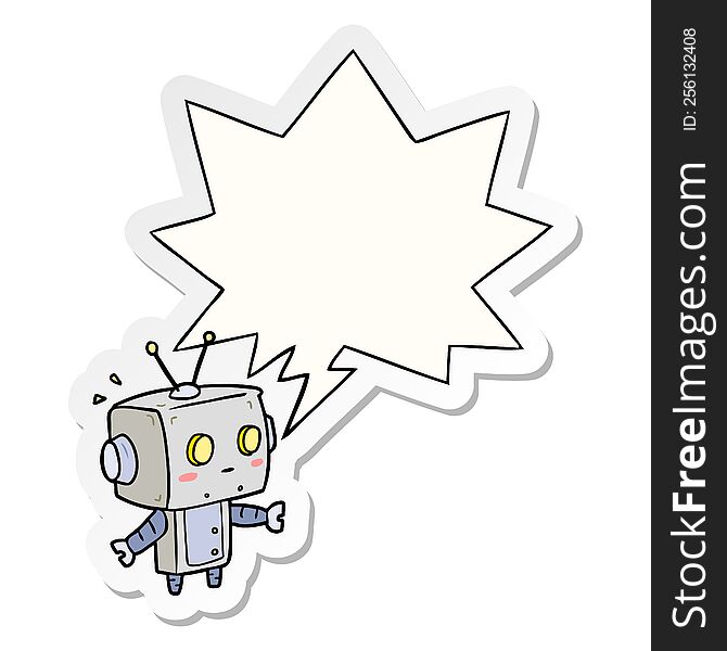Cute Cartoon Surprised Robot And Speech Bubble Sticker