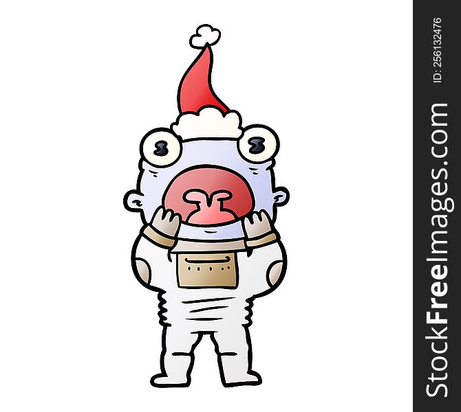 Gradient Cartoon Of A Alien Gasping In Surprise Wearing Santa Hat