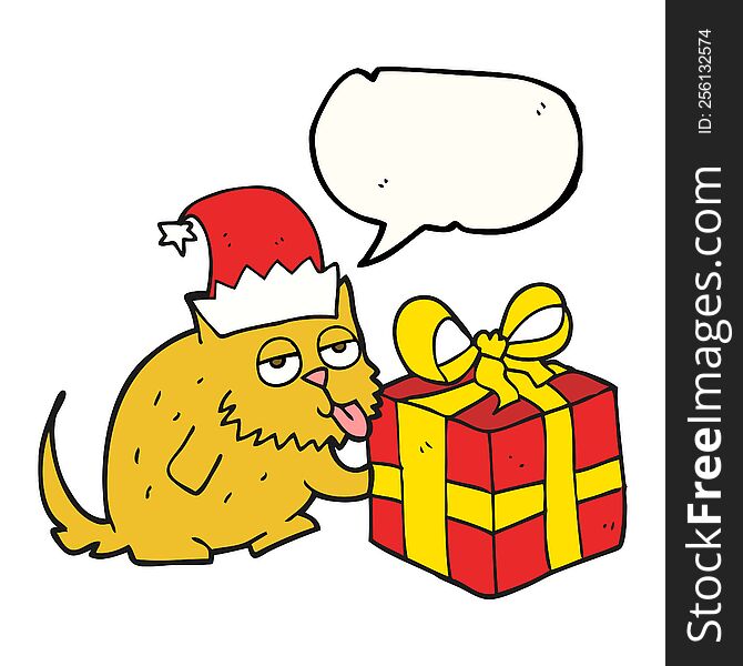 Speech Bubble Cartoon Cat With Present