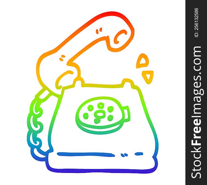 rainbow gradient line drawing of a cartoon telephone ringing