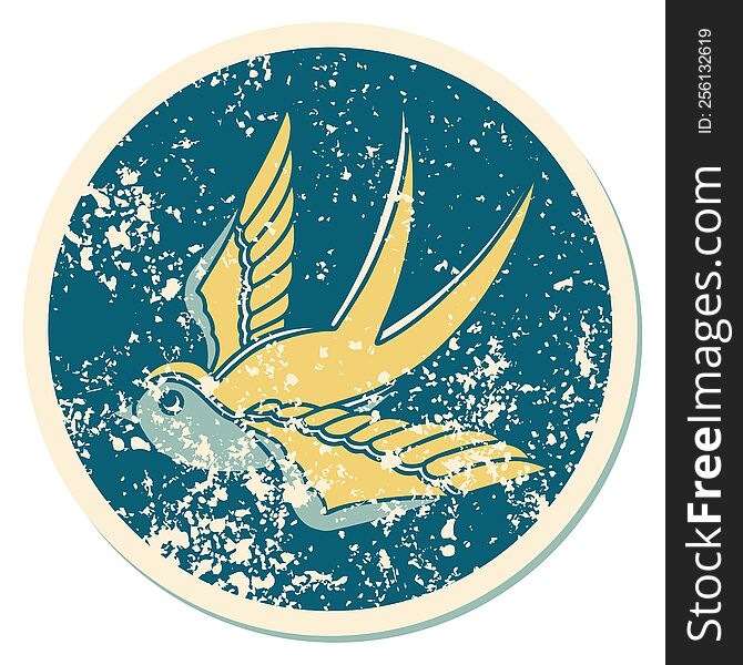 Distressed Sticker Tattoo Style Icon Of A Swallow