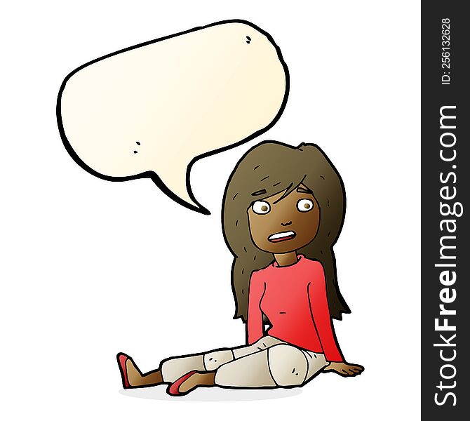 Cartoon Girl Sitting On Floor With Speech Bubble