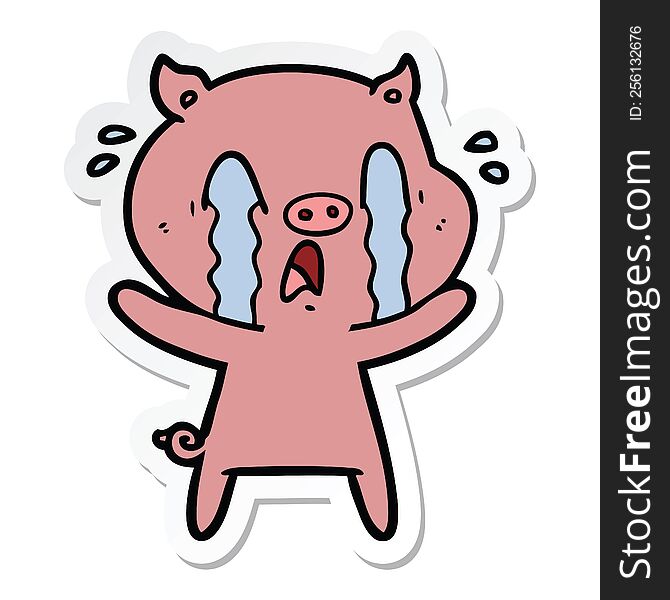 sticker of a crying pig cartoon