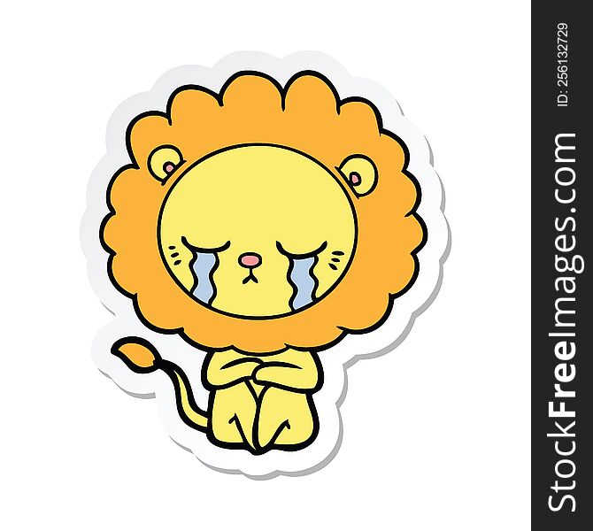 sticker of a crying cartoon lion