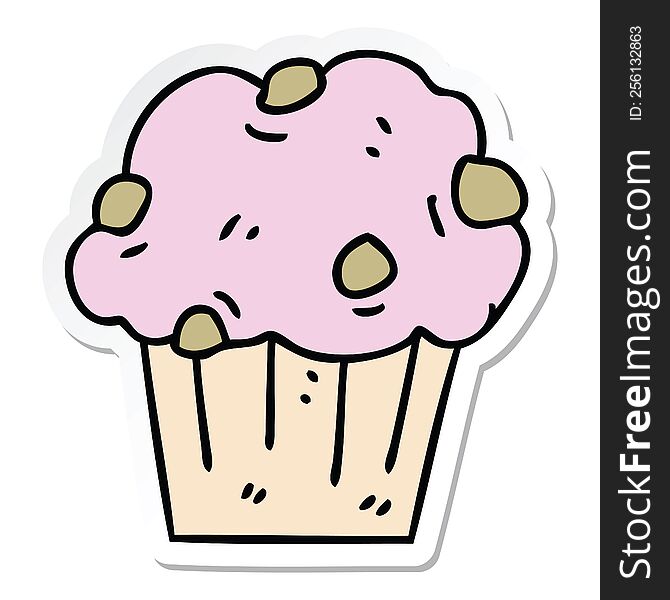 Sticker Of A Quirky Hand Drawn Cartoon Muffin Cake