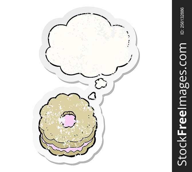 Cartoon Biscuit And Thought Bubble As A Distressed Worn Sticker