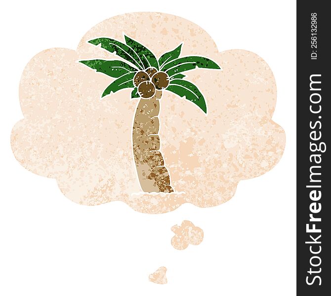 Cartoon Palm Tree And Thought Bubble In Retro Textured Style