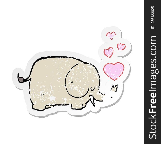 distressed sticker of a cute cartoon elephant with love hearts