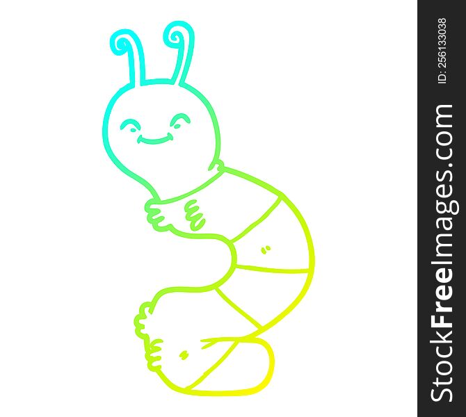 Cold Gradient Line Drawing Cartoon Happy Caterpillar