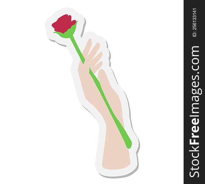 hand holding rose sticker