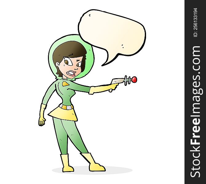 cartoon sci fi girl with speech bubble