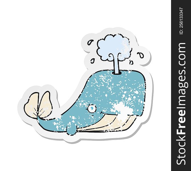 retro distressed sticker of a cartoon whale spouting water