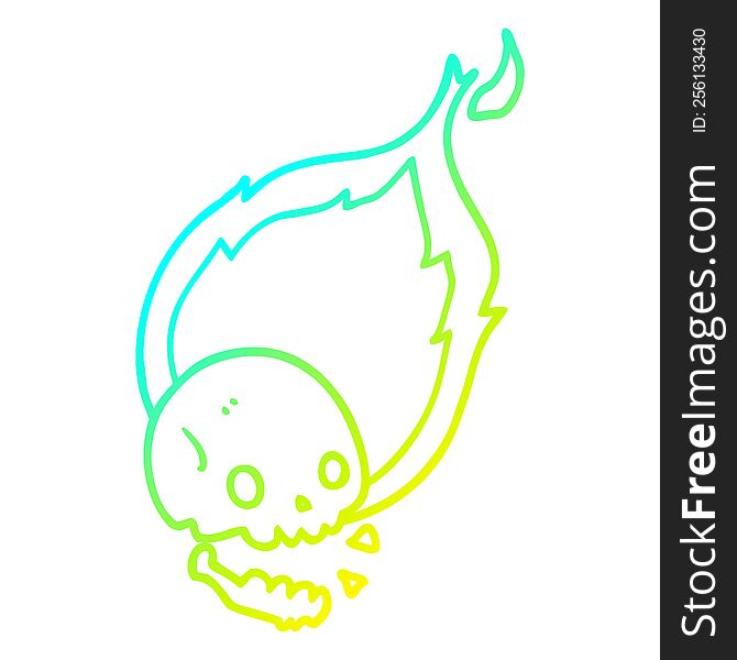 Cold Gradient Line Drawing Spooky Cartoon Flaming Skull