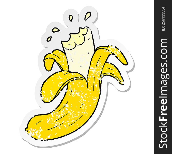 Distressed Sticker Of A Cartoon Bitten Banana