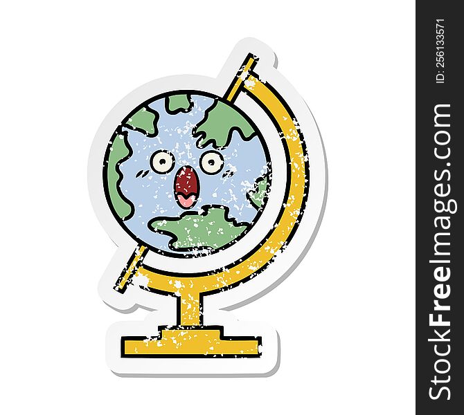 Distressed Sticker Of A Cute Cartoon Globe Of The World