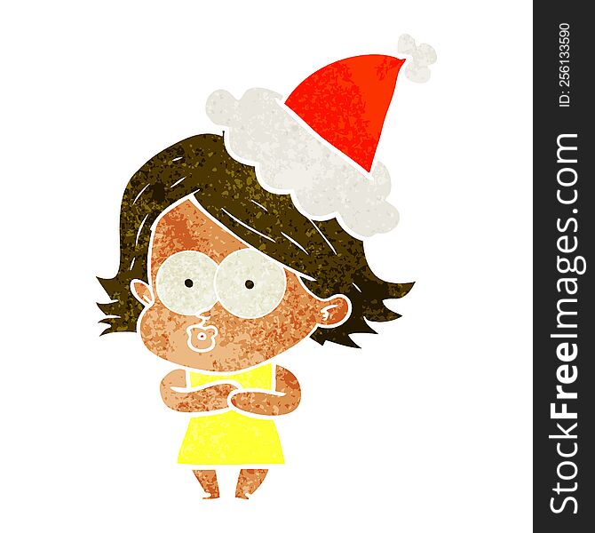 Retro Cartoon Of A Girl Pouting Wearing Santa Hat