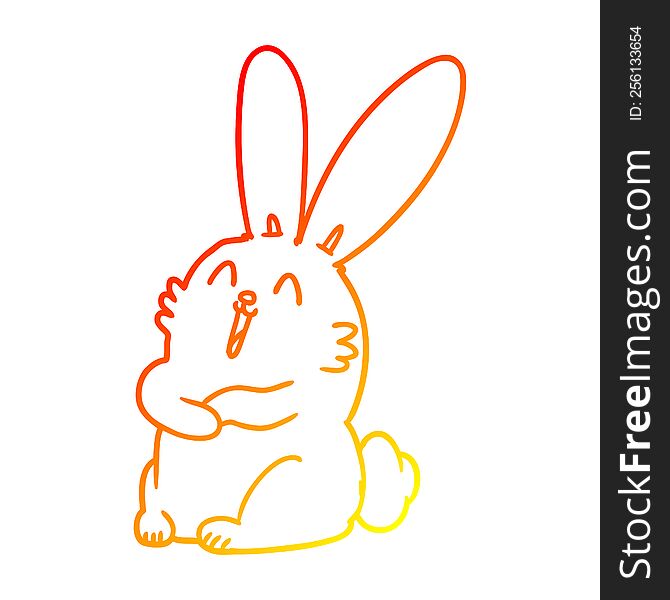 warm gradient line drawing of a cartoon laughing bunny rabbit