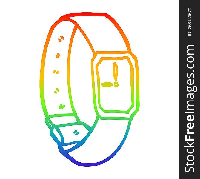 rainbow gradient line drawing of a cartoon wrist watch