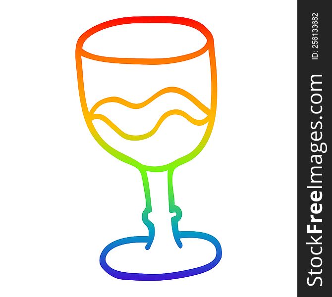 Rainbow Gradient Line Drawing Cartoon Glass Of Red Wine